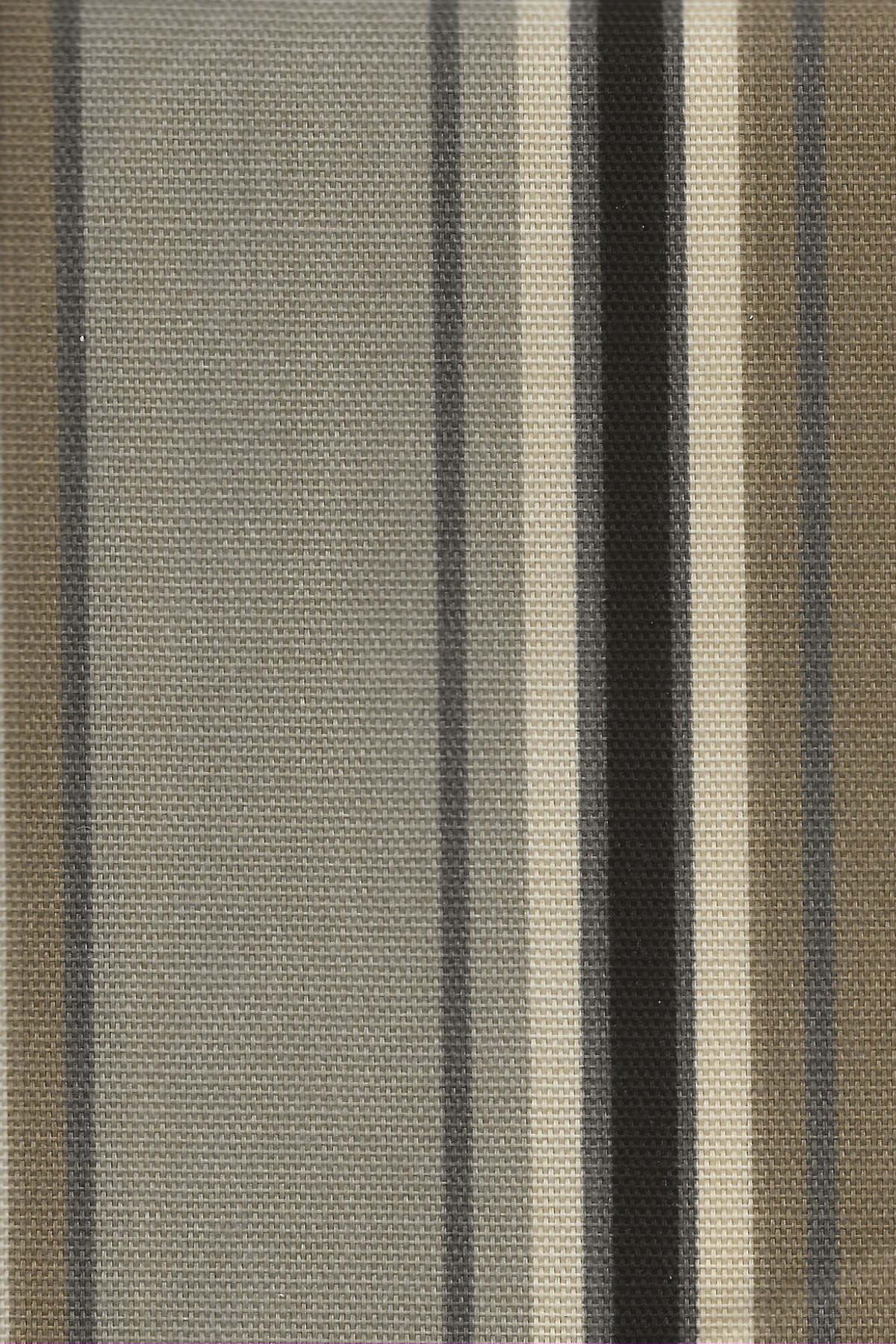 brown upholstery fabric with grey, black, and cream stripes
