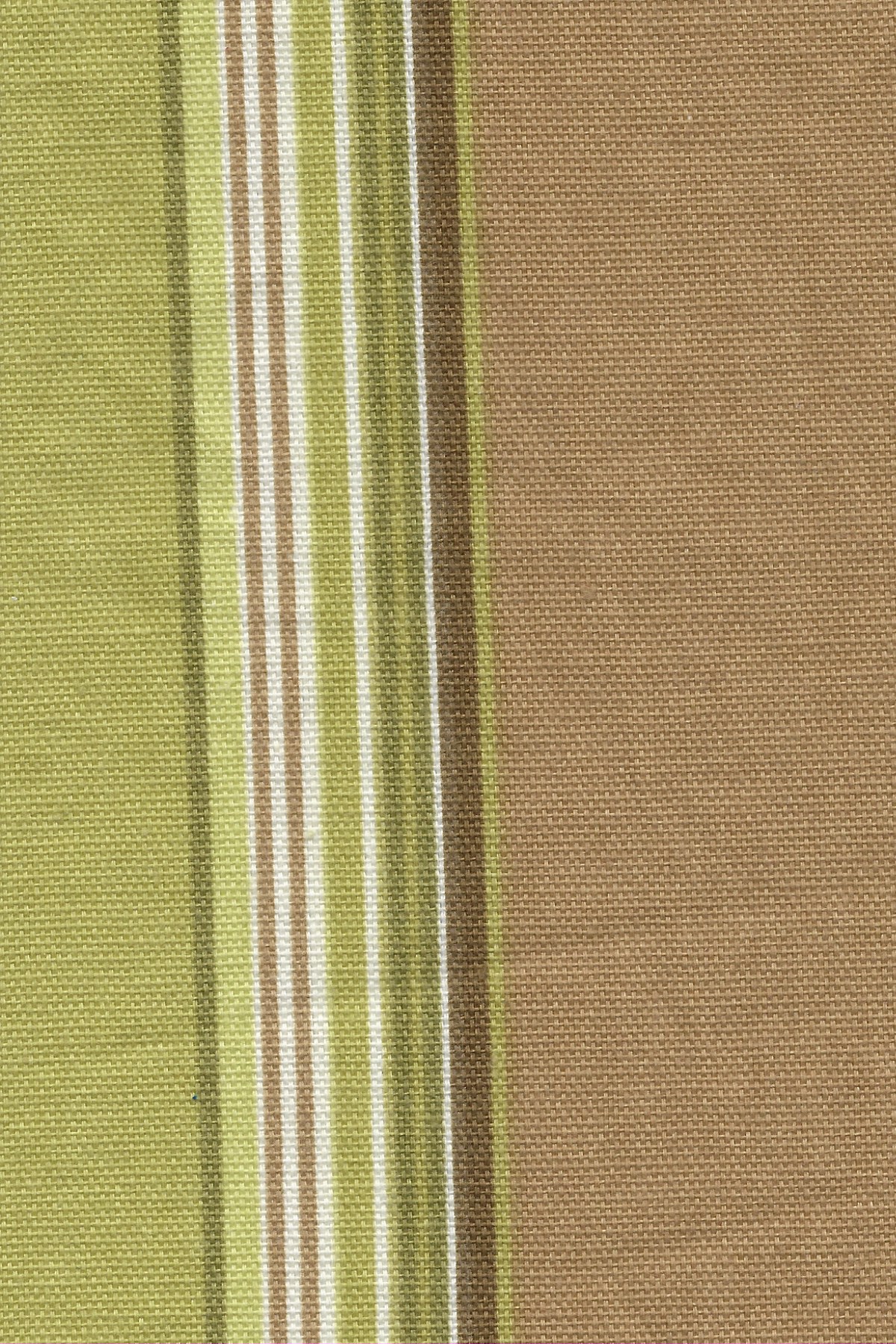 canvas fabric with green, brown, and white stripes of varying widths