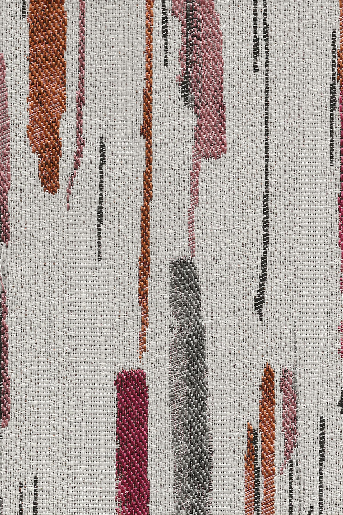 white upholstery fabric with red, orange and grey streaks